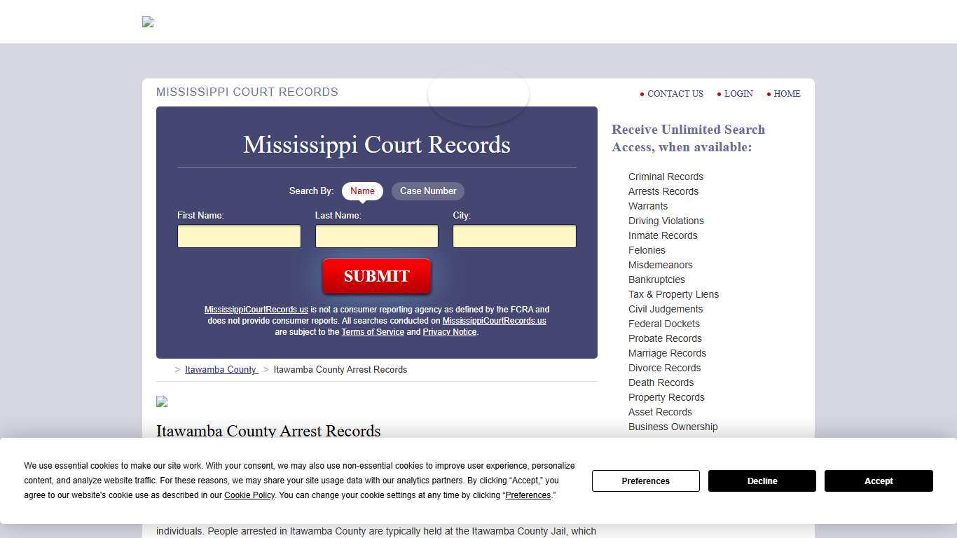 Itawamba County Arrest Records | MississippiCourtRecords.us